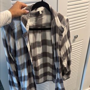 Lucky Brand Gray and White Plaid Button-Down Shirt